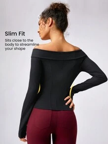 GLOWMODE FeatherFit™-Ribbed Performance Ready Off-Shoulder Two-Way Zipper Jacket Daily - Black - View 2