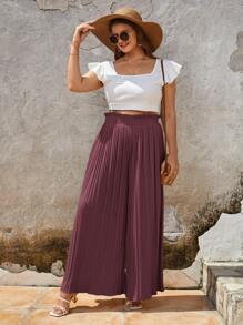 SHEIN Frenchy 大尺碼純色寬腿褲 - 紫色 - 查看 5