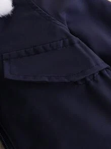 Baby Girl Color Block Plush Lapel Collar Long Sleeve Jacket - Navy Blue - View 7