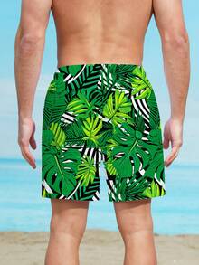 Manfinity Swimmode Bermudas De Playa Para Hombre Con Estampado Tropical Y Bolsillos Laterales - Blanco - Ver 2