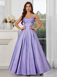SHEIN Belle Strapless Dress With Bowknot Decoration On The Front, Large Hem, Back Tie, Special Color-Changing Material For Women's Evening Gown