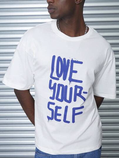 SHEIN Camiseta  Casual Love Yourself Confort Masculino Algodão Branco