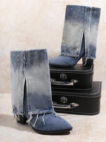 Đúng mốt Của phụ nữ Denim Giày ống Ankle Và Giày bốt ngắn - Màu xanh lam - Xem 4