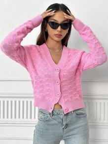 Flirla Ladies' Solid Color Knitted Tank Top And Cardigan Set Fall Cloth For Women - Pink - View 6