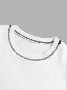 Claim Dot 男士撞色缝线圆领精美短袖 T 恤，韩版时尚，适合外出 - 白色 - 查看 4