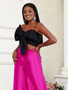 大蝴蝶結無肩帶上衣 - 黑色 - 查看 5