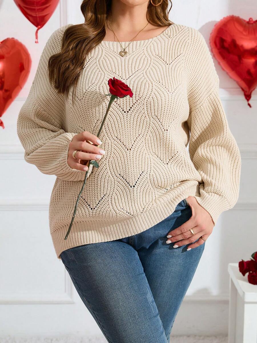 SHEIN LUNE Plus Size Solid Color Long Sleeve Sweater Pullover Knit Pullover Fall Winter Outfit
