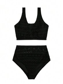 SHEIN Swim Bikini monocolore vita alta