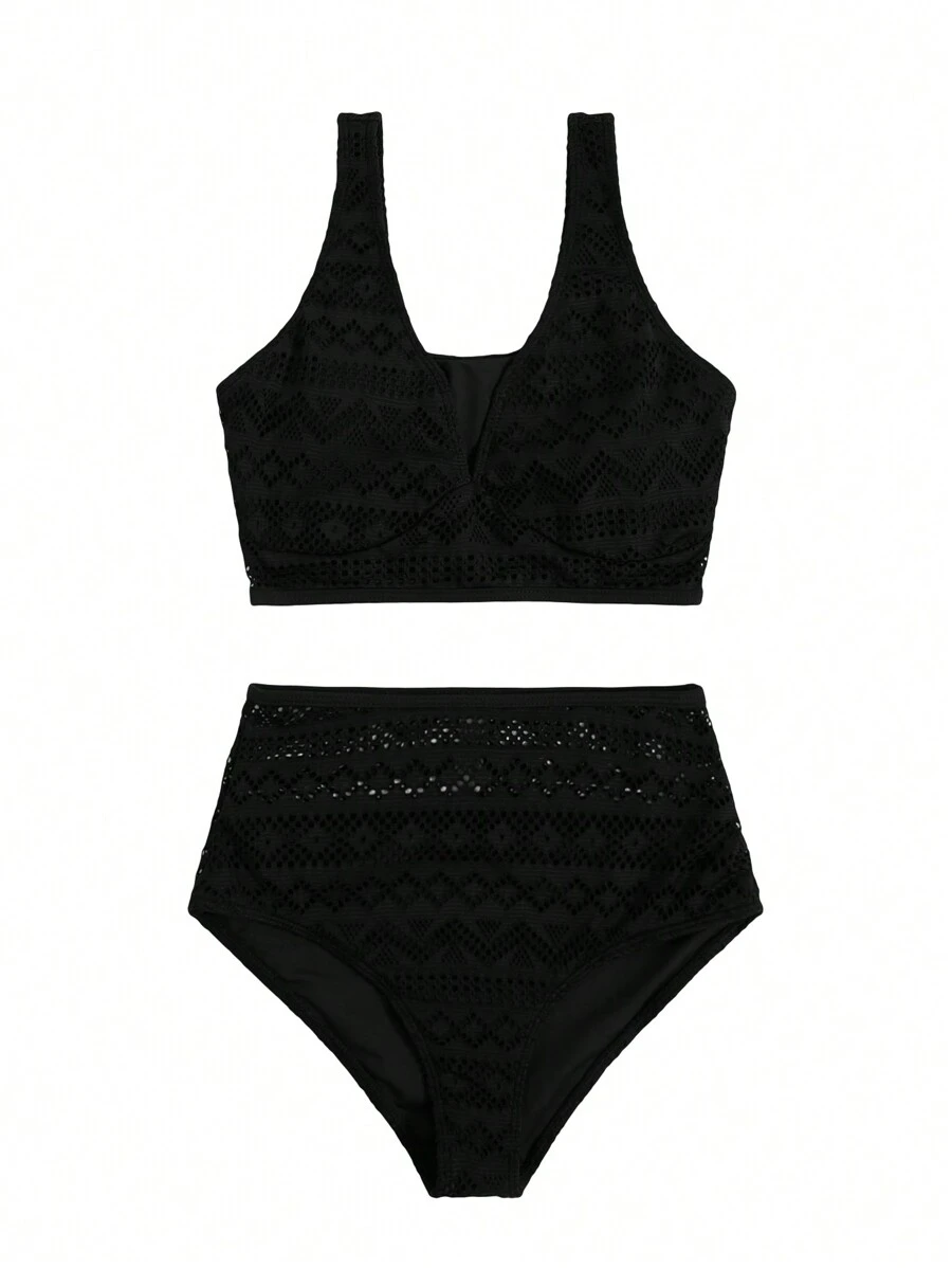 SHEIN Swim Bikini monocolore vita alta