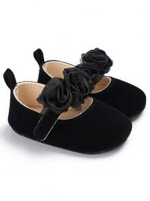 Infant Girls' Stylish Flower Decor Indoor Flat Shoes For Spring/Summer - Black - View 5
