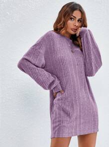 SHEIN LUNE Solid Color Long Sleeve Dress - Purple - View 1