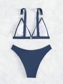 SHEIN Swim Women's Triangle Bikini Set With Shoulder Strap Carnival Summer