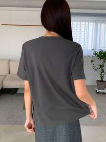 DAZY 女士字母印花圓領短袖t卹 - 深灰色 - 查看 2