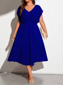 SHEIN Frenchy Plus Size Women's V-Neck Batwing Sleeve Dress