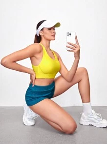 VARSITIE Sports Yoga Basic Chest Cup With TANK TOP AND SHORT Pants  SET - Yellow - View 2