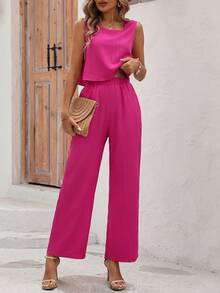 SHEIN VCAY Solid Color Casual 2pcs/Set - Hot Pink - View 4