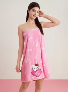 HELLO KITTY AND FRIENDS | SHEIN Bata De Baño Rosa Con Estampado De Dibujos Animados - Rosa - Ver 1