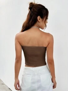 SHEIN EZwear Kvinnors Räfflad Bandeau Topp - Kaffebrun - Visa 2