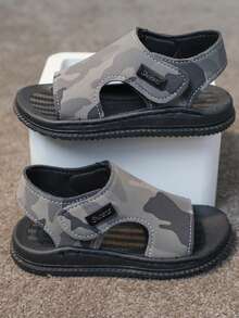 1pair Camouflage Gray Anti-Slip Leather Baby Fashion Sandals - Grey - View 3