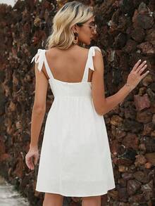 Knotted Shoulder Cami Dress - White - View 2