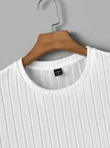 Manfinity VCAY 男士纯色圆领针织短袖T恤，夏季 - 白色 - 查看 4