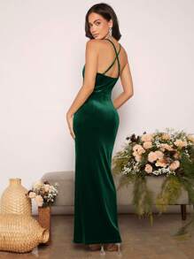 SHEIN Belle Cross Cami Draped Back Bridesmaid Dress With Flared Hemline Elegant Dress
