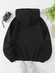 INAWLY Women's Letter Printed Hoodie - Black - View 2
