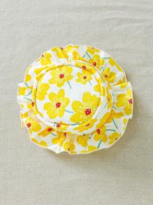 Baby Girl Elegant & Cute Double Layer Hat With Floral & Ruffled Design, Casual & Versatile - Yellow - View 8