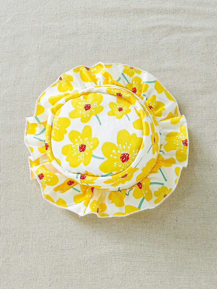 Baby Girl Elegant & Cute Double Layer Hat With Floral & Ruffled Design, Casual & Versatile