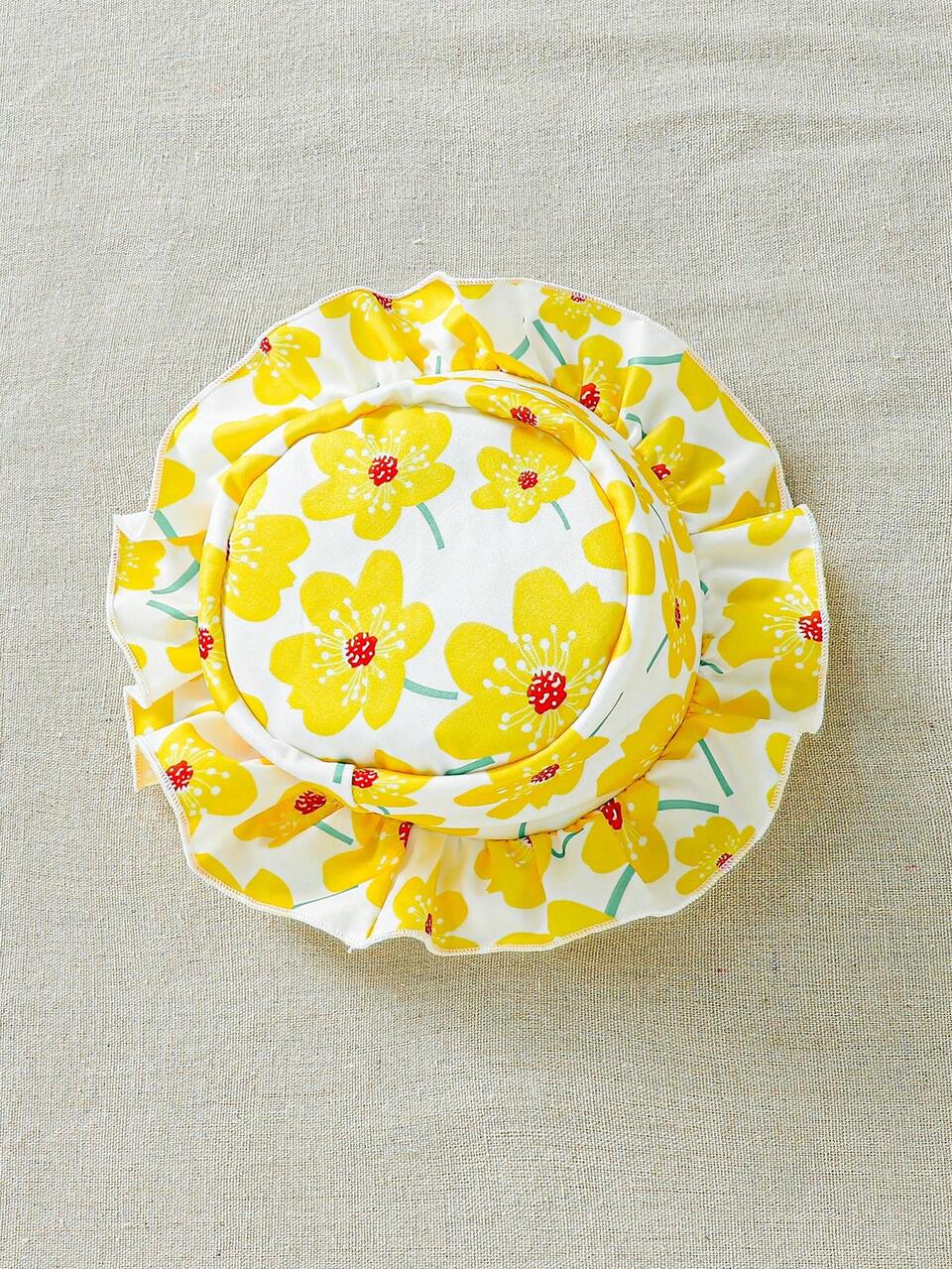 Baby Girl Elegant & Cute Double Layer Hat With Floral & Ruffled Design, Casual & Versatile