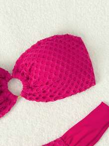 SHEIN Swim Conjunto de bikini de dos piezas texturizado de unicolor, verano en la playa para San Valentín - Rosa Fucsia - Ver 4