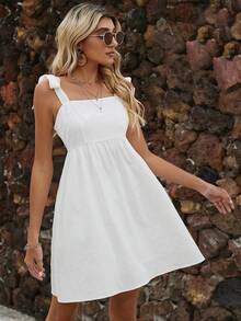 Knotted Shoulder Cami Dress - White - View 6