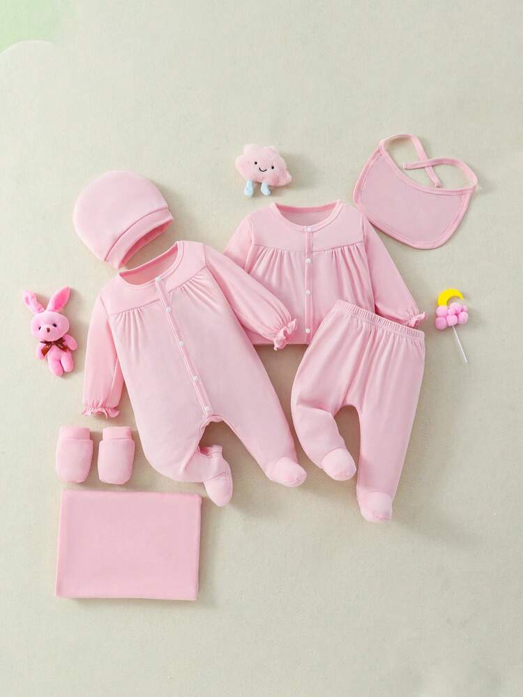 Baby Girl Pink Seven-Piece Gift Box Set With Small Lace