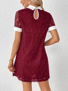 SHEIN Essnce Women's Colorblock Lace Dress With Contrast Collar And Cuff