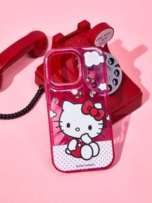 HELLO KITTY AND FRIENDS | SHEIN Pink Cat Print Phone Case, Compatible With IPhone - Rusty Rose - View 3