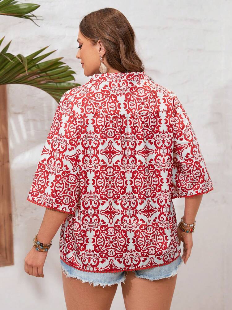 Plus Size Women'S Vacation Floral Printed Shirt