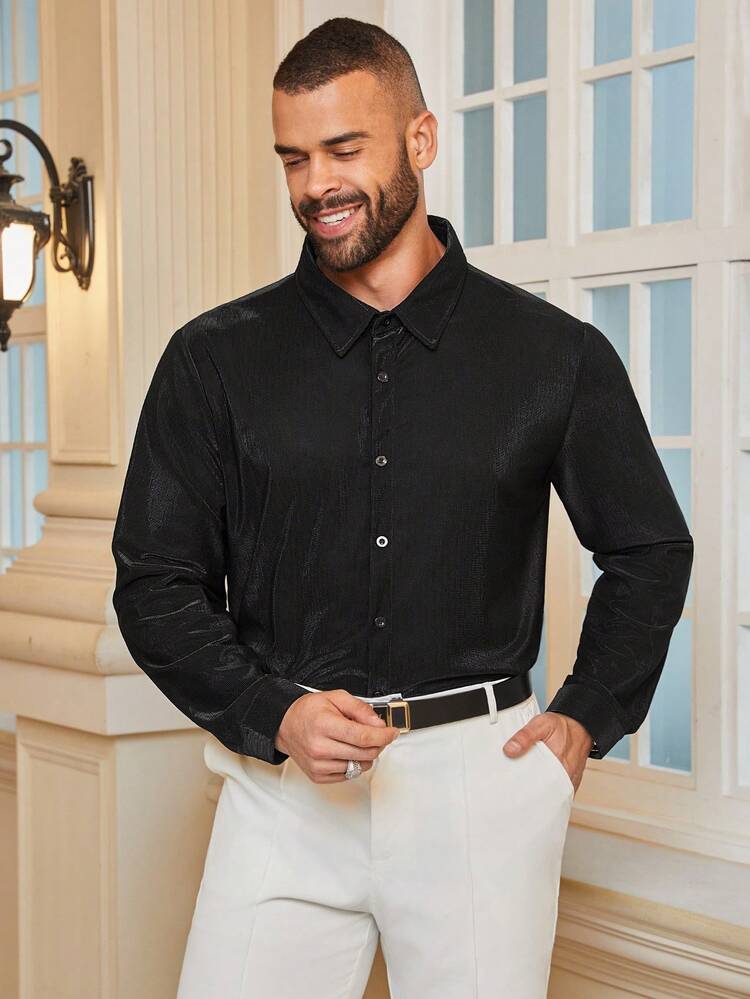 Men's Plus Size Turn-Down Collar Long Sleeve Shirt