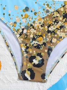 Young Girl Leopard Print Splice Bikini Set Summer Beach - Multicolor - View 3