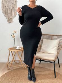 Celure 大碼女式後背十字帶細節修身連身裙 - 黑色 - 查看 4