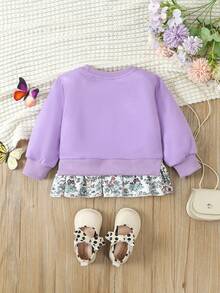 Baby Girl Butterfly & Floral Printed 2-In-1 Long Sleeve Sweatshirt - Purple - View 2