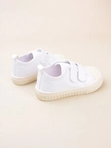 女童白色帆布舒適透氣時尚優雅休閒平底帆布鞋,帶結實扣 - 白色 - 查看 3