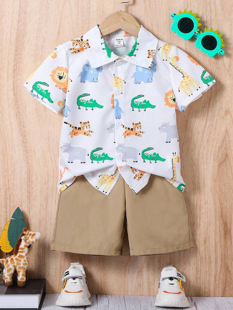 SHEIN 夏季年轻男童休闲舒适两件套学院风休闲装 - 彩色 - 查看 1