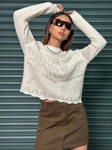 Flirla Women's Hollow Out Knitted Drop Shoulder Sweater  Fall Winter Outfit