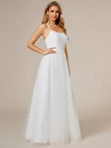 EVERPRETTY Elegant Lace & Mesh Splicing Convertible Backless Wedding Dress - White - View 5