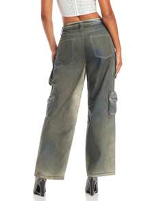 SHEIN BAE Women's Denim Jeans With Multiple Pockets And Distressed Finish, Featuring Rock & Western Style - Dark Grey - View 2