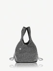 SHEIN SXY Women'S Black Diamond Decor Shoulder Bag - Black - View 2