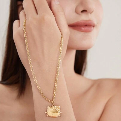 HELLO KITTY AND FRIENDS | SHEIN 经典日常用金色调吊坠项链