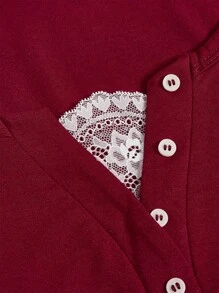 ROMWE Kawaii Cherry Embroidered Lace Trim Short Sleeve T-Shirt