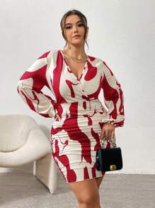 Firerie 大尺碼女款印花裹頸修身連身裙 - 紅白色 - 查看 7