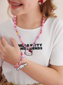 HELLO KITTY AND FRIENDS | SHEIN Kids Beaded Jewelry Set, Necklace, Bracelet, Earrings, Ring - Multicolor - View 3